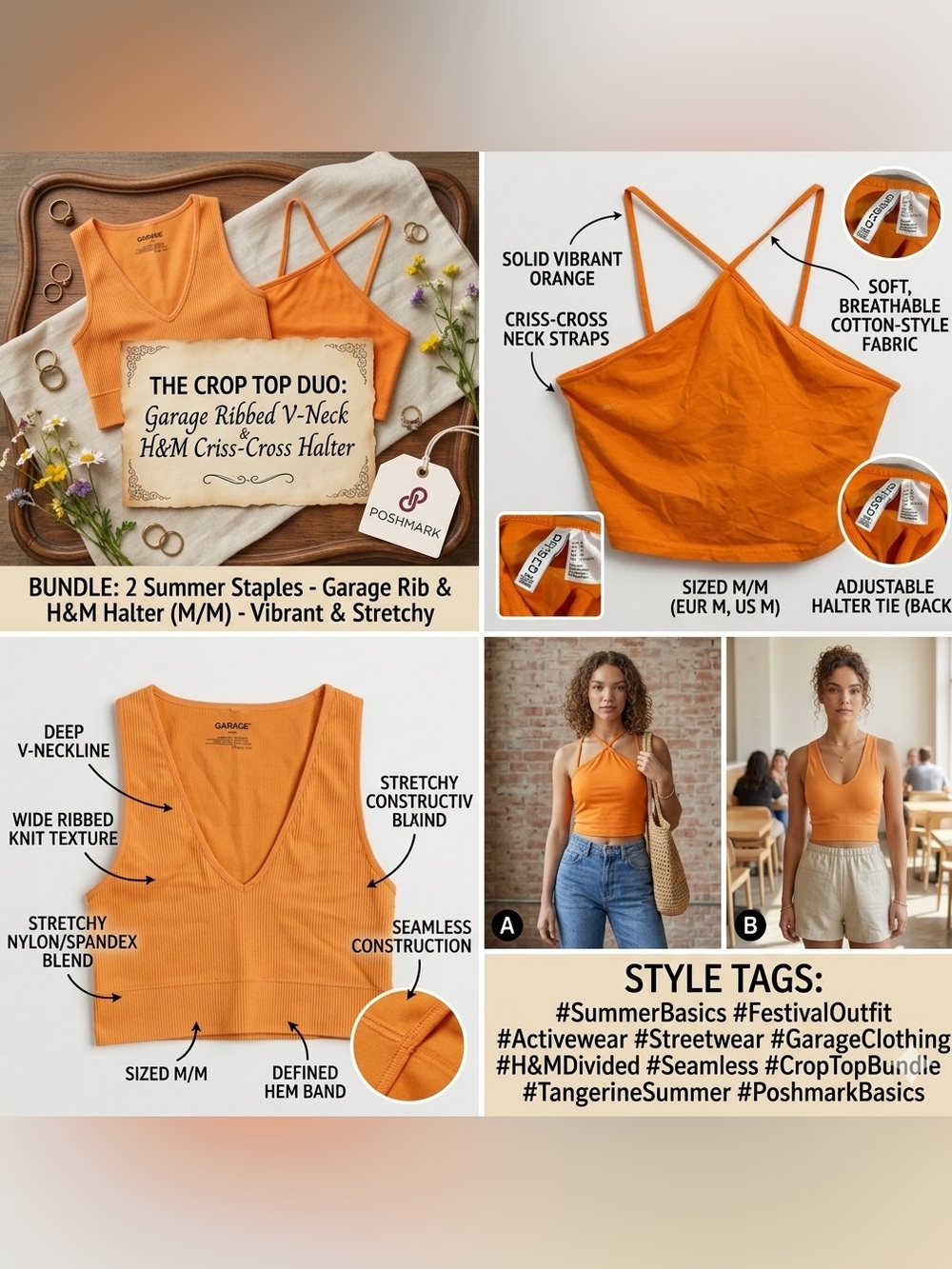 Crop top duo
Garage ribbed V-neck and H&M  cross cross halter-Medium